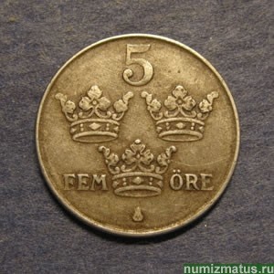 Монета 5 оре, 1942-1950, Швеция