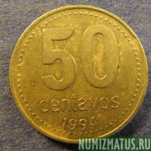 Монета 50 центаво, 1992-1994, Аргентина (тонкий шрифт)