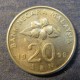 Монета 20 сен, 1989-2011,  Малазия
