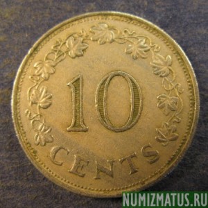 Монета 10 центов, 1972-1981,  Мальта