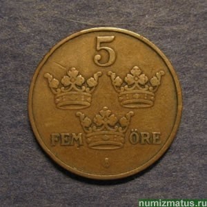 Монета 5 оре, 1909-1950, Швеция