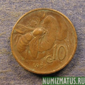 Монета 10 сантимов, 1919 R-1937 R, Италия