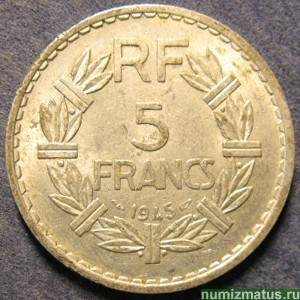 Монета 5 франков, 1945-1952, Франция