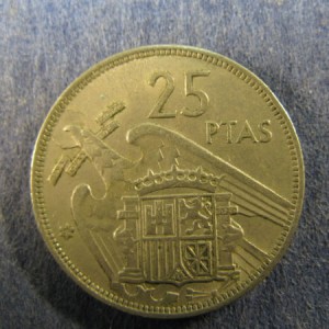 Монета 25 песет, 1957-1975, Испания