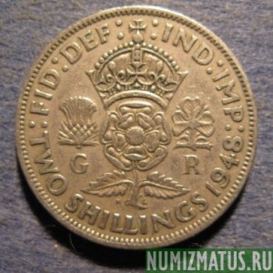 Монета 2 шиллинга, 1947-1948, Великобритания