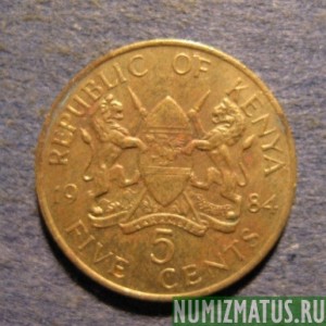 Монета 5 центов, 1978-1991, Кения