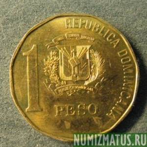 Монета 1 песо, 1991-1992, Доминиканская республика