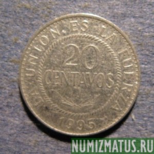 Монета 20 центавос, 1987-2008, Боливия