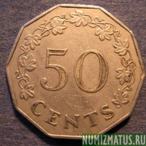 Монета 50 центов, 1972-1981,  Мальта