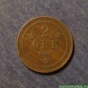 Монета 2 оре, 1907 г., Швеция