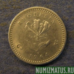 Монета 6 пенсов, 1964 ,  Родезия