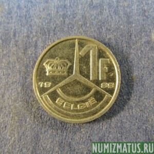 Монета 1 франк, 1989-1993, Бельгия (BELGIE)