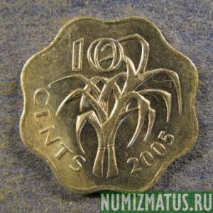 Монета 10 центов, 2001-2007, Свазиленд