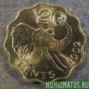 Монета 20 центов, 2002, Свазиленд