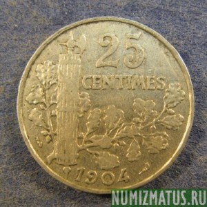 Монета 25 сантимов, 1904-1905, Франция