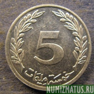 Монета 5 миллим, AH1418-1997 по  AH1426-2005, Тунис