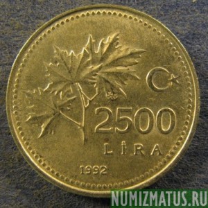 Монета 2 500 лир, 1991-1997, Турция