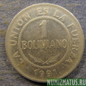 Монета 1 боливиано, 1987-2008, Боливия