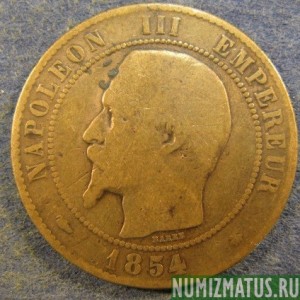 Монета 10 сантимов, 1853 BB -1857 BB, Франция