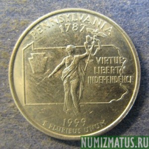 Монета 25 центов, 1999, США ( Pennsylvania)