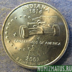 Монета 25 центов, 2002, США  (Indiana)