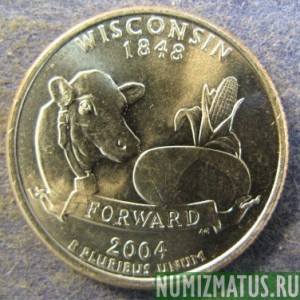 Монета 25 центов, 2004, США  ( Wisconsin)