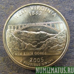 Монета 25 центов, 2005, США  (  West Virginia)