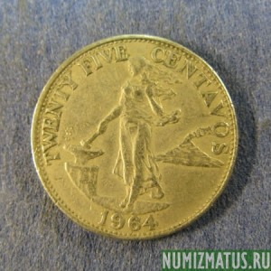 Монета 25 центавос, 1958-1966, Филиппины