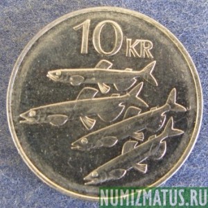 Монета 10 крон, 1996-2008, Исландия