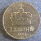 Монета 1 крона, 1992-1996, Норвегия