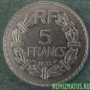 Монета 5 франков, 1933-1939, Франция (никель)