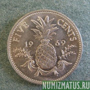 Монета 5  центов, 1966-1970, Багамы