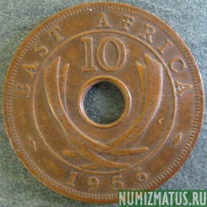 Монета 10  центов, 1956 и 1964 Н, Восточная Африка