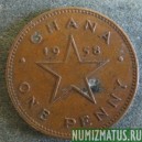 Монета 1  пенни, 1958, Гана