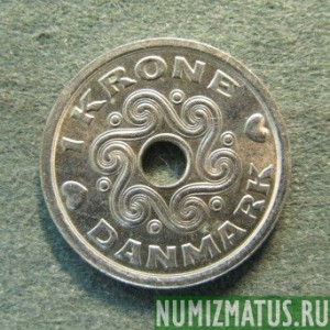 Монета 1 крона, 1992-2001, Дания