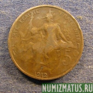 Монета 5 сантимов, 1901-1921, Франция
