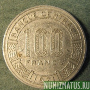 Монета 100 франков, 1971 (а)-1972(а), Конго  Республика