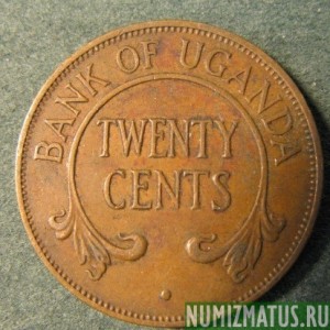 Монета 20 центов, 1966-1974, Уганда