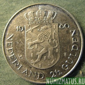 Монета 2 1/2 гульдена, 1980, Нидерланды