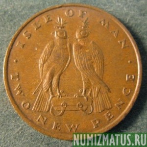 Монета 2 новых пенса, 1971-1975, Остров Мэн