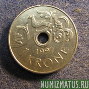 Монета 1 крона, 1997-2015, Норвегия