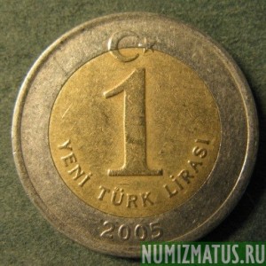Монета 1 новая  лира, 2005-2008, Турция