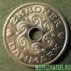 Монета 2 кроны, 2002-2009, Дания