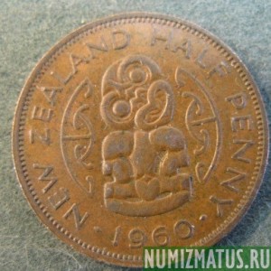 Монета 1/2 пенни, 1956-1965, Новая Зеландия