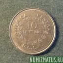Монета 10 сантимов,  1969-1976, Коста Рика