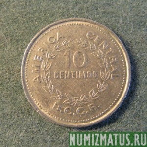 Монета 10 сантимов,  1969-1976, Коста Рика