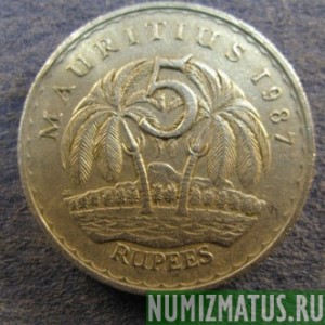 Монета 5 рупий, 1987-2012, Маврикий ( не магнит)