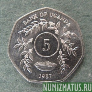 Монета 5 шилингов, 1987, Уганда