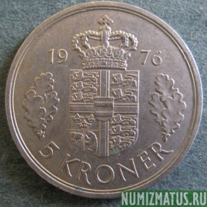 Монета 5 крон, 1973-1978 Дания