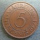 Монета 5 центов, 1956-1978, Маврикий